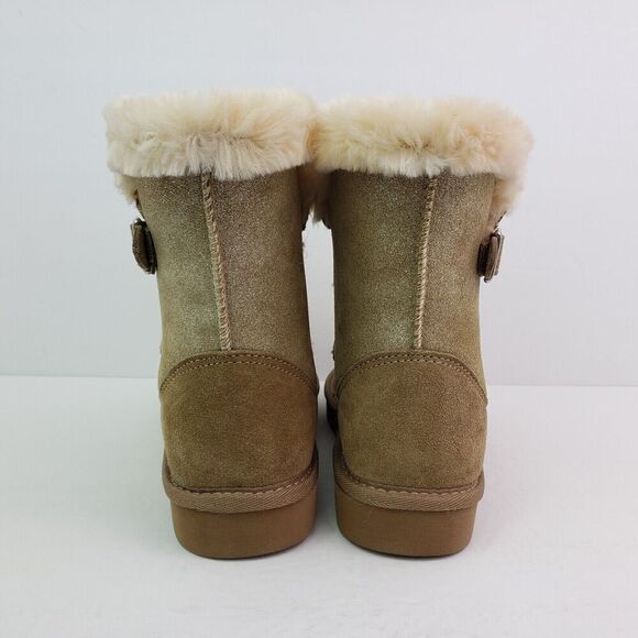 Style & Co Tiny2 Womens Sz 6 Gold Shimmer Leather Mid Calf FauxFur Winter Boots - Picture 7 of 11